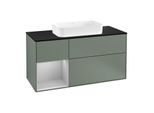 Villeroy und Boch Finion Waschtischunterschrank F292GJGM 120cm, Abdeckplatte black matt, Regal links Light grey matt, Olive Matt Lacquer