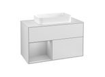 Villeroy und Boch Finion Waschtischunterschrank F241GJMT 100x60,3cm, Abdeckplatte white matt, Regal links Light grey matt, White matt lacquer