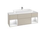 Villeroy und Boch Finion Waschtischunterschrank G211GFHH 160cm, Abdeckplatte white matt, Emotion, Regale Glossy white lacquer, Sand Matt Lacquer