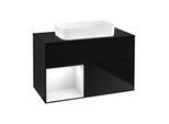 Villeroy und Boch Finion Waschtischunterschrank F242GFPH 100x60,3cm, Abdeckplatte black matt, Regal links Glossy white lacquer, Glossy Black Lacquer