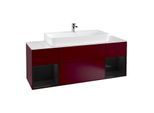 Villeroy und Boch Finion Waschtischunterschrank F211PHHB 160cm, Abdeckplatte white matt, Regale Glossy black lacquer, Peony Matt