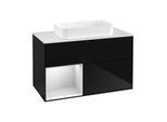 Villeroy und Boch Finion Waschtischunterschrank G241MTPH 100cm, Abdeckplatte white matt, Emotion, Regal links White matt lacquer, Glossy Black Lacquer