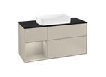 Villeroy und Boch Finion Waschtischunterschrank F292HHHH 120cm, Abdeckplatte black matt, Regal links Sand Matt Lacquer, Sand Matt Lacquer