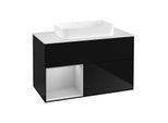 Villeroy und Boch Finion Waschtischunterschrank F241GJPH 100x60,3cm, Abdeckplatte white matt, Regal links Light grey matt, Glossy Black Lacquer