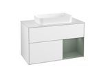 Villeroy und Boch Finion Waschtischunterschrank G251GMGF 100cm, Abdeckplatte white matt, Emotion, Regal rechts Olive Matt Lacquer, Glossy white lacquer