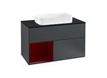 Villeroy und Boch Finion Waschtischunterschrank G242HBHG 100cm, Abdeckplatte black matt, Emotion, Regal links Peony, Midnight Blue Matt Lacquer