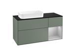 Villeroy und Boch Finion Waschtischunterschrank F282GJGM 120cm, Abdeckplatte black matt, Regal rechts Light grey matt, Olive Matt Lacquer