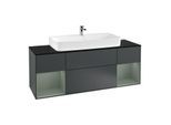 Villeroy und Boch Finion Waschtischunterschrank F212GMHG 160cm, Abdeckplatte black matt, Regale Olive matt lacquer, Midnight Blue Matt Lacquer