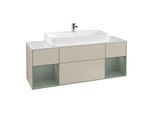 Villeroy und Boch Finion Waschtischunterschrank F211GMHH 160cm, Abdeckplatte white matt, Regale Olive matt lacquer, Sand Matt Lacquer