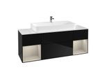 Villeroy und Boch Finion Waschtischunterschrank G211HHPH 160cm, Abdeckplatte white matt, Emotion, Regale sand matt lacquer, Glossy Black Lacquer