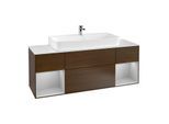 Villeroy und Boch Finion Waschtischunterschrank F211GJGN 160cm, Abdeckplatte white matt, Regale Light grey matt lacquer, Walnut veneer