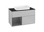 Villeroy und Boch Finion Waschtischunterschrank F242GKGJ 100x60,3cm, Abdeckplatte black matt, Regal links Anthracite matt, Light grey matt