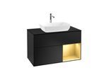 Villeroy und Boch Finion Waschtischunterschrank G782HFPD 100cm, Abdeckplatte black matt, Emotion, Regale Gold matt lacquer, Black matt lacquer