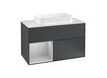 Villeroy und Boch Finion Waschtischunterschrank G241GJHG 100cm, Abdeckplatte white matt, Emotion, Regal links Light grey matt, Midnight Blue Matt Lacquer