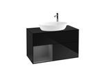 Villeroy und Boch Finion Waschtischunterschrank F892GKPH 100cm, Abdeckplatte black matt, Regale Anthracite matt lacquer, Glossy Black Lacquer