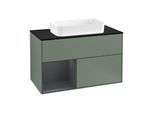 Villeroy und Boch Finion Waschtischunterschrank F242HGGM 100x60,3cm, Abdeckplatte black matt, Regal links Midnight Blue Matt Lacquer, Olive Matt Lacquer