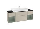 Villeroy und Boch Finion Waschtischunterschrank F212GMHH 160cm, Abdeckplatte black matt, Regale Olive matt lacquer, Sand Matt Lacquer