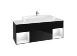 Villeroy und Boch Finion Waschtischunterschrank F211GFPH 160cm, Abdeckplatte white matt, Regale Glossy white lacquer, Glossy Black Lacquer