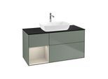 Villeroy und Boch Finion Waschtischunterschrank F822HHGM 120cm, Abdeckplatte black matt, Regale sand matt lacquer, Olive Matt Lacquer