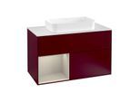 Villeroy und Boch Finion Waschtischunterschrank F241HHHB 100x60,3cm, Abdeckplatte white matt, Regal links Sand Matt Lacquer, Peony Matt