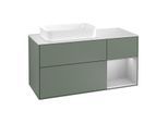 Villeroy und Boch Finion Waschtischunterschrank G281GJGM 120cm, Abdeckplatte white matt, Emotion, Regal rechts Light grey matt, Olive Matt Lacquer