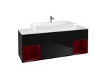 Villeroy und Boch Finion Waschtischunterschrank F211HBPH 160cm, Abdeckplatte white matt, Regale Peony matt lacquer, Glossy Black Lacquer