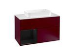 Villeroy und Boch Finion Waschtischunterschrank G241PHHB 100cm, Abdeckplatte white matt, Emotion, Regal links Glossy Black Lacquer, Peony Matt