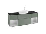 Villeroy und Boch Finion Waschtischunterschrank G982GJGM 160cm, Abdeckplatte black matt, Emotion, Regale Light grey matt lacquer, Olive Matt Lacquer