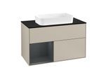 Villeroy und Boch Finion Waschtischunterschrank F242HGHH 100x60,3cm, Abdeckplatte black matt, Regal links Midnight Blue Matt Lacquer, Sand Matt Lacquer