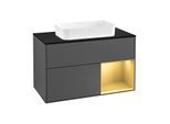 Villeroy und Boch Finion Waschtischunterschrank F252HFGK 100x60,3cm, Abdeckplatte black matt, Regal rechts Gold matt, Anthracite matt