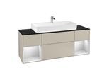 Villeroy und Boch Finion Waschtischunterschrank F212MTHH 160cm, Abdeckplatte black matt, Regale White matt lacquer, Sand Matt Lacquer