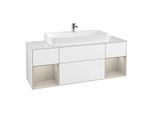 Villeroy und Boch Finion Waschtischunterschrank G211HHGF 160cm, Abdeckplatte white matt, Emotion, Regale sand matt lacquer, Glossy white lacquer