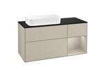 Villeroy und Boch Finion Waschtischunterschrank F282HHHH 120cm, Abdeckplatte black matt, Regal rechts Sand Matt, Sand Matt Lacquer