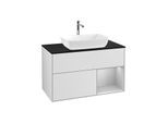 Villeroy und Boch Finion Waschtischunterschrank G782GJMT 100cm, Abdeckplatte black matt, Emotion, Regale Light grey matt lacquer, White matt lacquer
