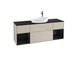 Villeroy und Boch Finion Waschtischunterschrank F982PHHH 160cm, Abdeckplatte black matt, Regale Glossy black lacquer, Sand Matt Lacquer