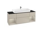Villeroy und Boch Finion Waschtischunterschrank F212HHHH 160cm, Abdeckplatte black matt, Regale sand matt lacquer, Sand Matt Lacquer