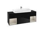 Villeroy und Boch Finion Waschtischunterschrank G212HHPH 160cm, Abdeckplatte black matt, Emotion, Regale sand matt lacquer, Glossy Black Lacquer