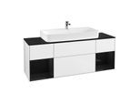Villeroy und Boch Finion Waschtischunterschrank G212PHGF 160cm, Abdeckplatte black matt, Emotion, Regale Glossy black lacquer, Glossy white lacquer
