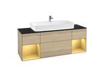 Villeroy und Boch Finion Waschtischunterschrank G212HFPC 160cm, Abdeckplatte black matt, Emotion, Regale Gold matt lacquer, Oak Veneer
