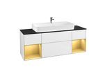 Villeroy und Boch Finion Waschtischunterschrank F212HFGF 160cm, Abdeckplatte black matt, Regale Gold matt lacquer, Glossy white lacquer