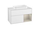Villeroy und Boch Finion Waschtischunterschrank G251HHGF 100cm, Abdeckplatte white matt, Emotion, Regal rechts Sand Matt, Glossy white lacquer