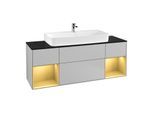 Villeroy und Boch Finion Waschtischunterschrank F212HFGJ 160cm, Abdeckplatte black matt, Regale Gold matt lacquer, Light grey matt