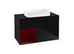 Villeroy und Boch Finion Waschtischunterschrank F242HBPH 100x60,3cm, Abdeckplatte black matt, Regal links Peony, Glossy Black Lacquer