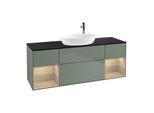 Villeroy und Boch Finion Waschtischunterschrank G982PCGM 160cm, Abdeckplatte black matt, Emotion, Regale Oak Veneer, Olive Matt Lacquer