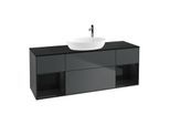 Villeroy und Boch Finion Waschtischunterschrank G982PHHG 160cm, Abdeckplatte black matt, Emotion, Regale Glossy black lacquer, Midnight Blue Matt Lacquer