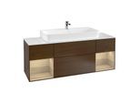 Villeroy und Boch Finion Waschtischunterschrank F211PCGN 160cm, Abdeckplatte white matt, Regale Oak Veneer, Walnut veneer
