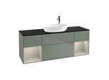 Villeroy und Boch Finion Waschtischunterschrank G982HHGM 160cm, Abdeckplatte black matt, Emotion, Regale sand matt lacquer, Olive Matt Lacquer