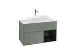 Villeroy und Boch Finion Waschtischunterschrank G781PHGM 100cm, Abdeckplatte white matt, Emotion, Regale Glossy black lacquer, Olive Matt Lacquer