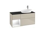 Villeroy und Boch Finion Waschtischunterschrank G922GFHH 120cm, Abdeckplatte black matt, Emotion, Regale Glossy white lacquer, Sand Matt Lacquer