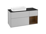 Villeroy und Boch Finion Waschtischunterschrank G282GNGJ 120cm, Abdeckplatte black matt, Emotion, Regal rechts Walnut veneer, Light grey matt